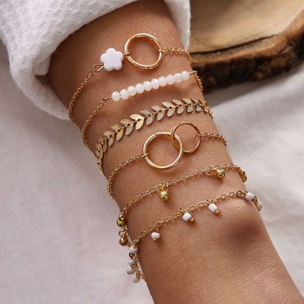 Boho Flower Circles charm Bracelet Set